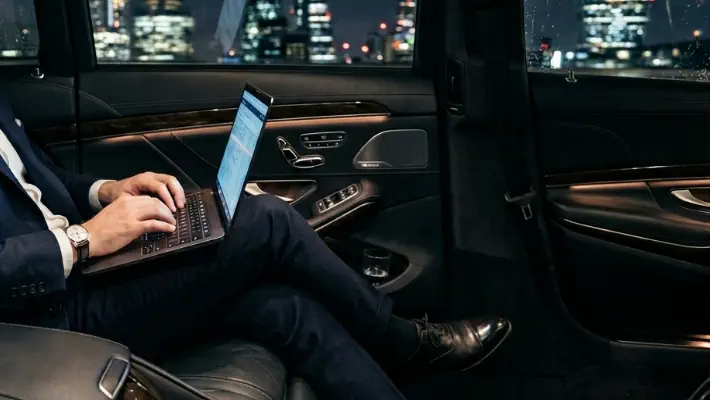 Discretion and privacy standards for our professional chauffeur service featuring a private mobile office environment.