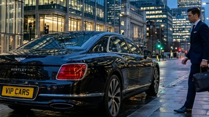 Executive chauffeur service for corporate roadshows in London featuring a Bentley
