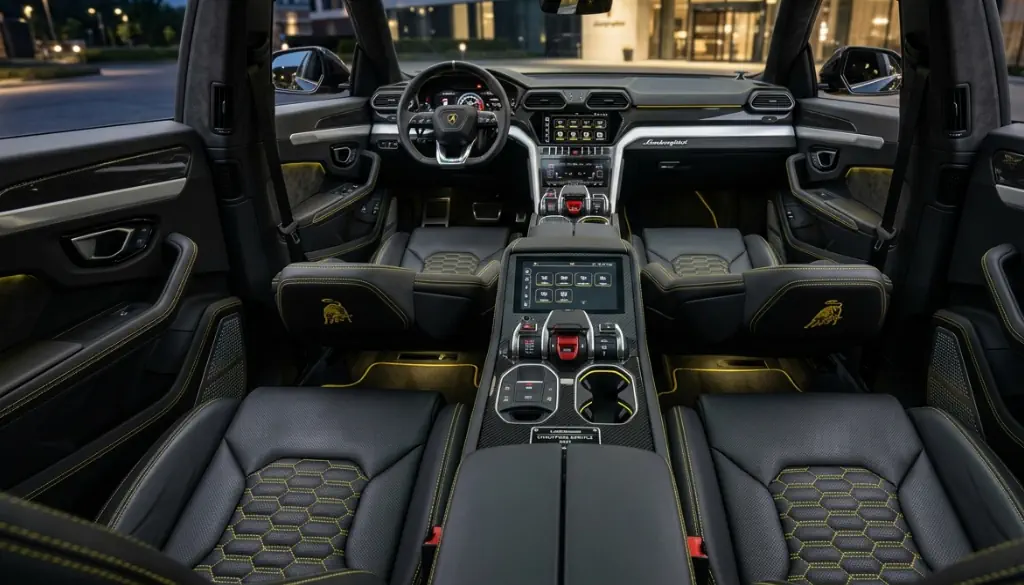 The modern and sporty interior cabin of our Lamborghini Urus