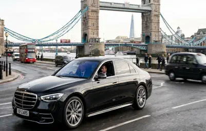 Mercedes S-Class Chauffeur Service driving through London for daily executive travel.
