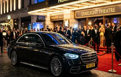 VIP passenger arriving at a special event in a Mercedes S-Class Chauffeur Service.