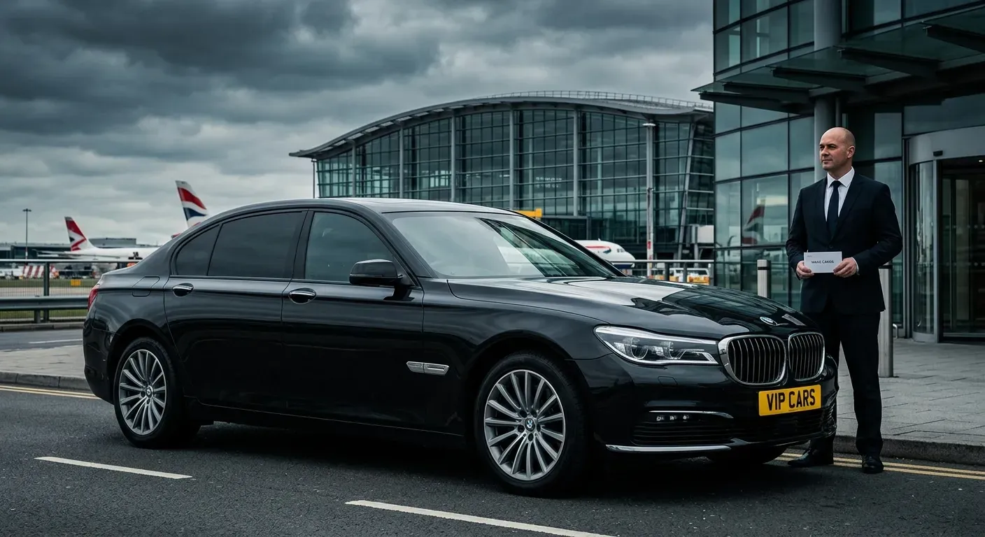 BMW Hire for a Day in London: The Executive's Guide to Chauffeur-Driven Perfection 2 VIPCARS Chauffeurs BMW chauffeur service for airport transfer at London Heathrow Airport