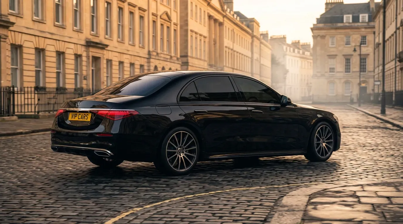 London Luxury Travel & Chauffeur Insights | VIPCARS 10 VIPCARS Chauffeurs Luxury Mercedes S-Class Chauffeur for Children car departing for Heathrow Airport through Mayfair London at dawn, Eco-Friendly Chauffeur London