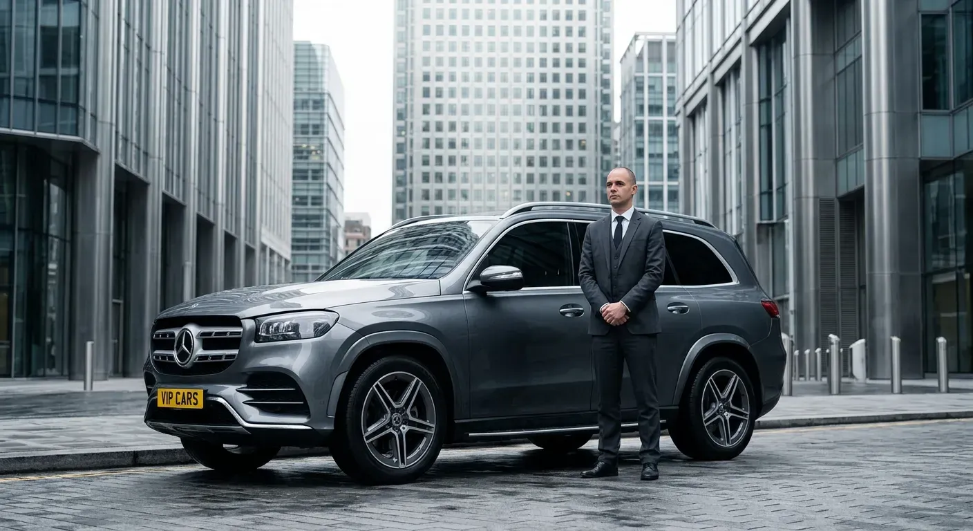Luxury SUV with Chauffeur London: The Definitive Guide to Executive 4x4 Private Hire 1 VIPCARS Chauffeurs Mercedes GLS chauffeur service for corporate executives in Canary Wharf London